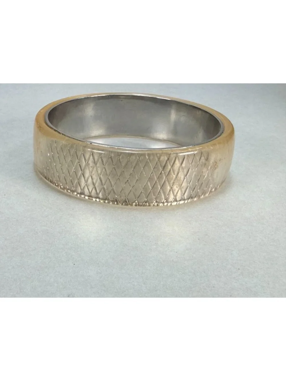 Vintage Lucite & Silver Tone Wide Bangle Bracelet Diamond Lattice Design